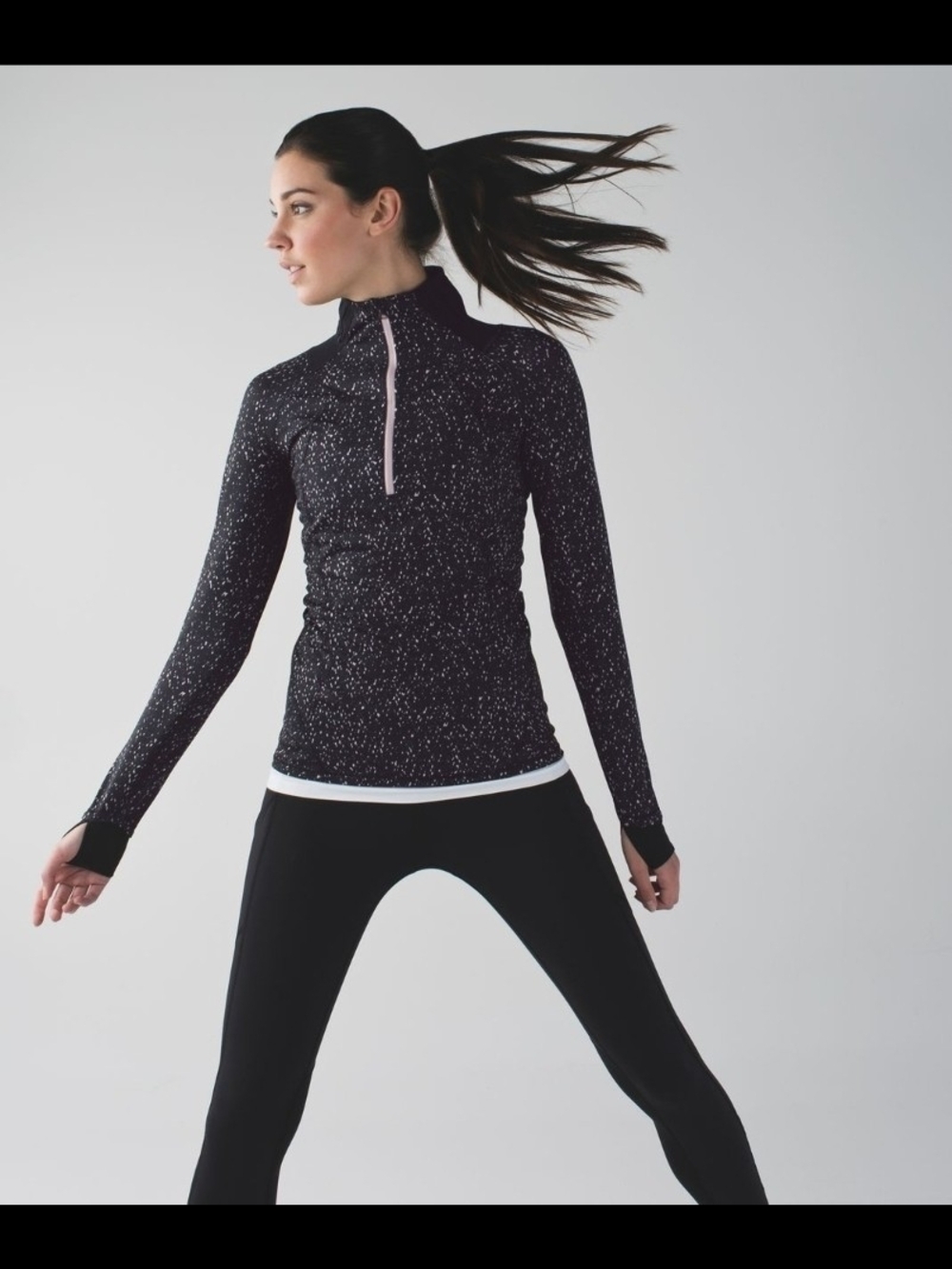 lululemon athletica Black Speckled Half-Zip Pullover with Pink Trim